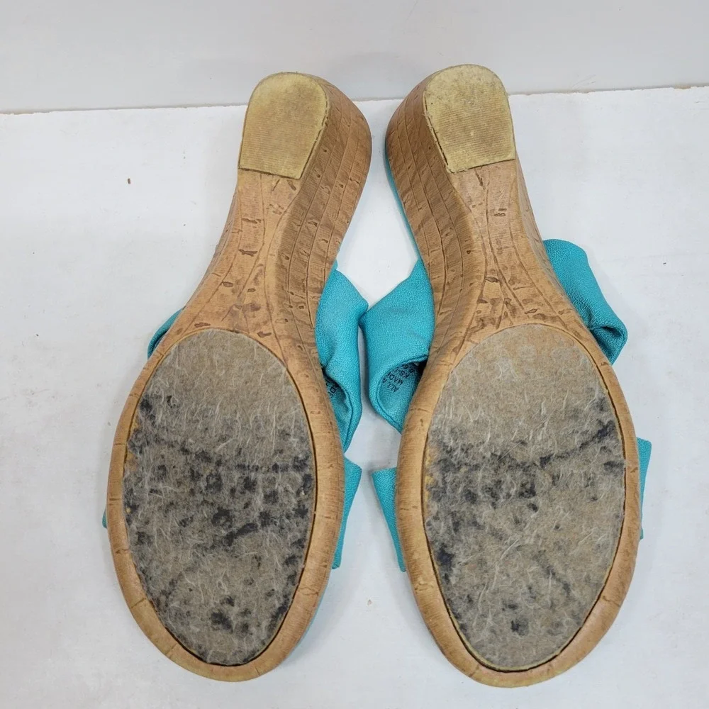 Karen Scott Turquoise Slide Sandals Women's 6.5M Tortoise Buckle Flats Trendy‎